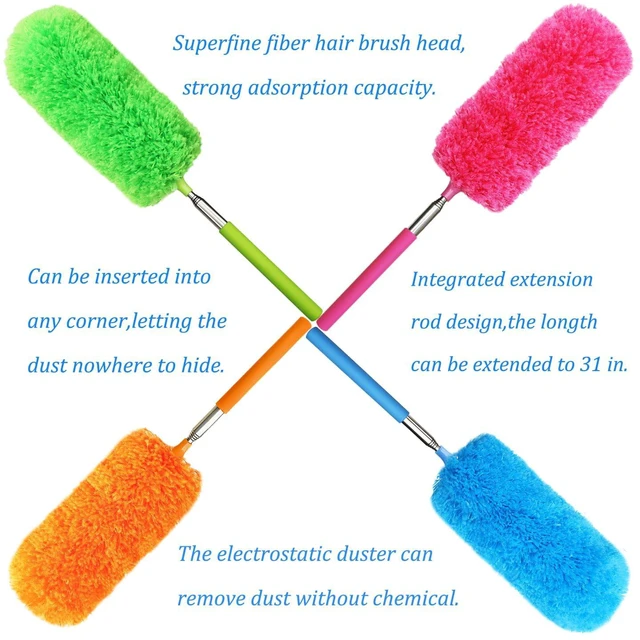 Alt view image 7 of 7 - 4 Pcs Washable Microfiber Feather Duster, with Extendable Pole and Bendable Head, Microfibre Cleaning Tool for Cleaning Office, Car, Computer, Furniture, Sofa, Blue,green,orange,red