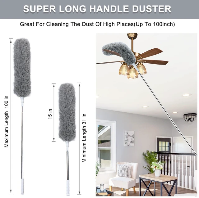 Alt view image 2 of 7 - 100" Extra-Long Microfiber Feather Duster, Extendable Pole Dusters, Telescoping Cobweb Duster for Cleaning, Bendable and Washable Microfiber Head, Cleaner for High Ceiling, Fan, Furniture