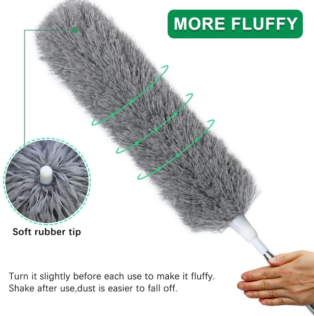 Alt view image 3 of 7 - 100" Extra-Long Microfiber Feather Duster, Extendable Pole Dusters, Telescoping Cobweb Duster for Cleaning, Bendable and Washable Microfiber Head, Cleaner for High Ceiling, Fan, Furniture