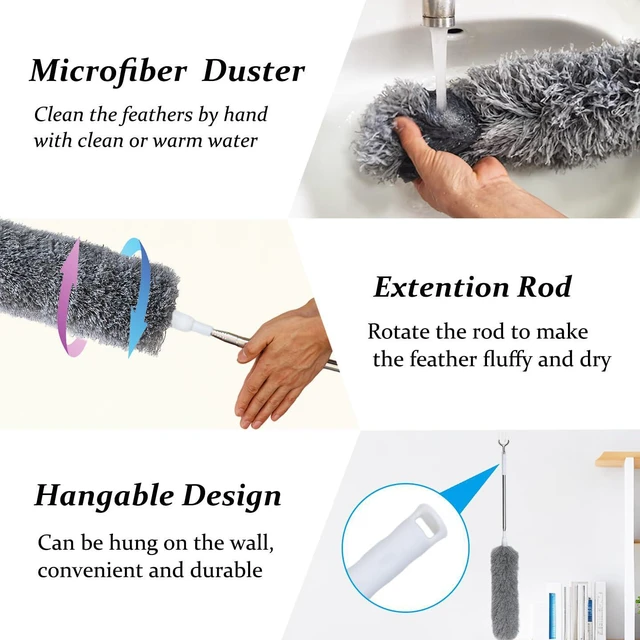 Alt view image 4 of 7 - 100" Extra-Long Microfiber Feather Duster, Extendable Pole Dusters, Telescoping Cobweb Duster for Cleaning, Bendable and Washable Microfiber Head, Cleaner for High Ceiling, Fan, Furniture