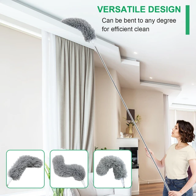 Alt view image 6 of 7 - 100" Extra-Long Microfiber Feather Duster, Extendable Pole Dusters, Telescoping Cobweb Duster for Cleaning, Bendable and Washable Microfiber Head, Cleaner for High Ceiling, Fan, Furniture