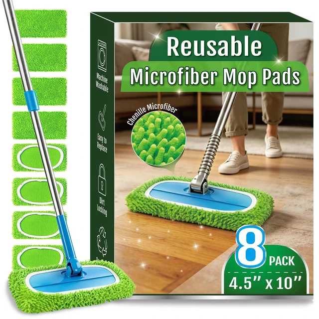 Main image of 8 Pack Microfiber Replacement Mop Pads for Swiffer Sweeper | Reusable Wet & Dry Flat Mop Covers for All Hard Surfaces