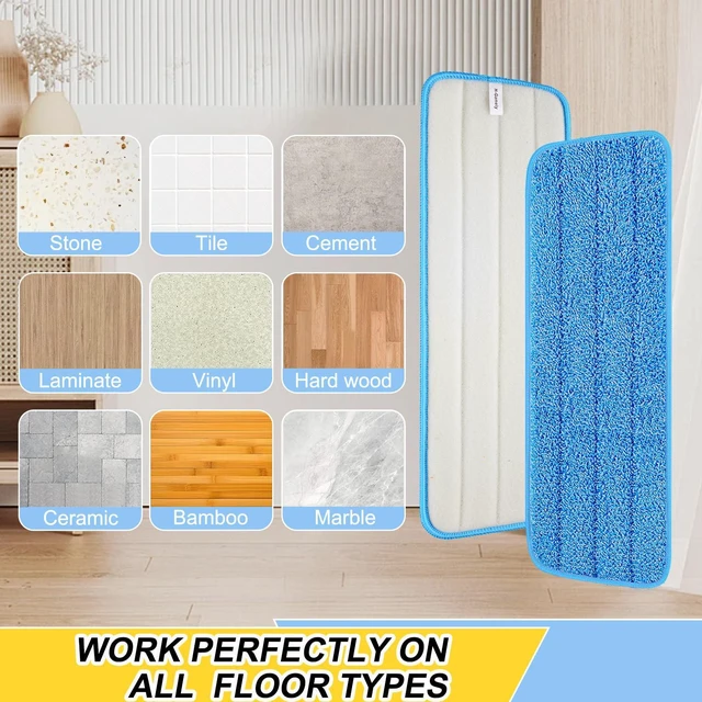 Alt view image 4 of 7 - 16.5 inch Reusable Mop Pads Microfiber Spray Mop Replacement Heads for Wet/Dry Mops Compatible with Bona Floor Care System (5 Pack)