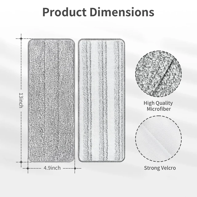 Alt view image 2 of 7 - 10 Pack Mop Replacement Pads for Joymoop, 13 x 4.9 in Refills | Washable, reusable microfiber pads fit most 11-13-inch flat mops and deliver strong absorption for wet or dry floor cleaning