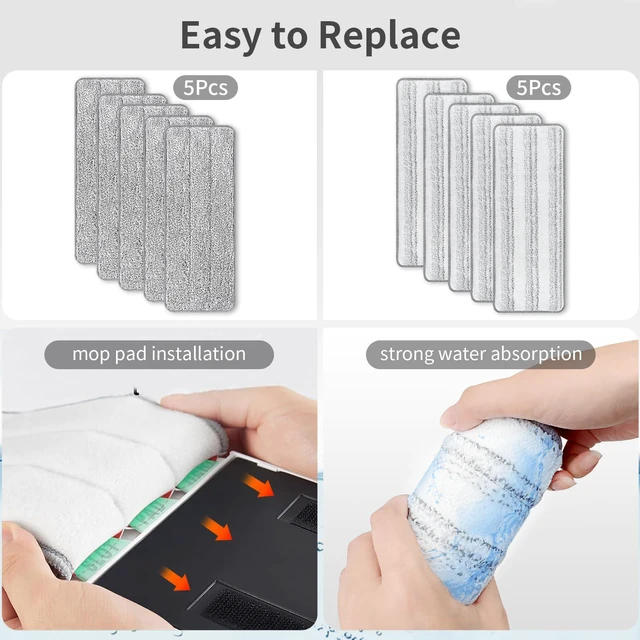 Alt view image 4 of 7 - 10 Pack Mop Replacement Pads for Joymoop, 13 x 4.9 in Refills | Washable, reusable microfiber pads fit most 11-13-inch flat mops and deliver strong absorption for wet or dry floor cleaning