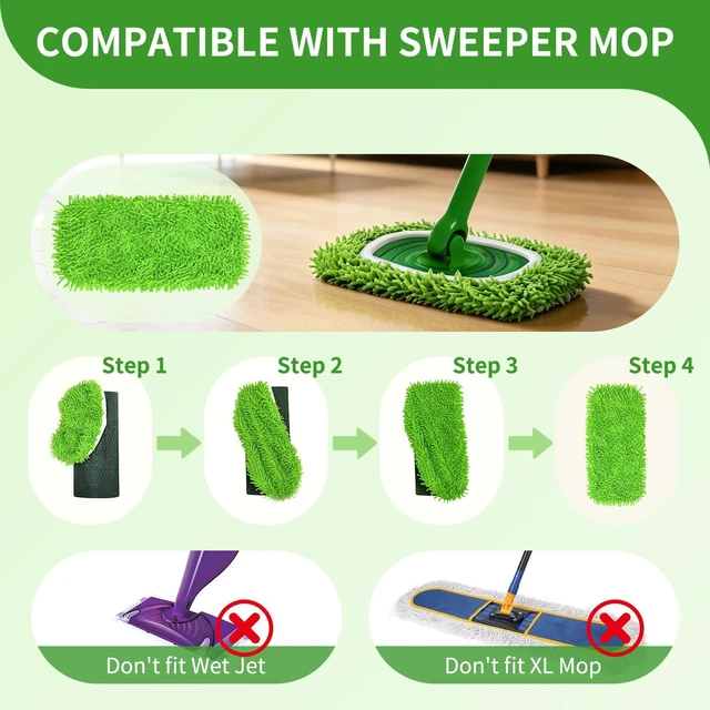 Alt view image 4 of 7 - 6-Pack Reusable Microfiber Mop Pads - Washable Wet & Dry Replacement Refill Cloths - Soft Dusting Pads Compatible with Most Flat Mops for Hardwood, Tile & Multi-Surface Floor Cleaning