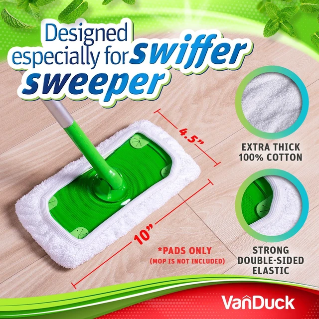 Alt view image 3 of 7 - Reusable 100% Cotton Mop Pads for Swiffer Sweeper (4-Pack) | Mop not included, reusable terry cloth mop covers, cotton replacement refills, machine washable wet mopping pads