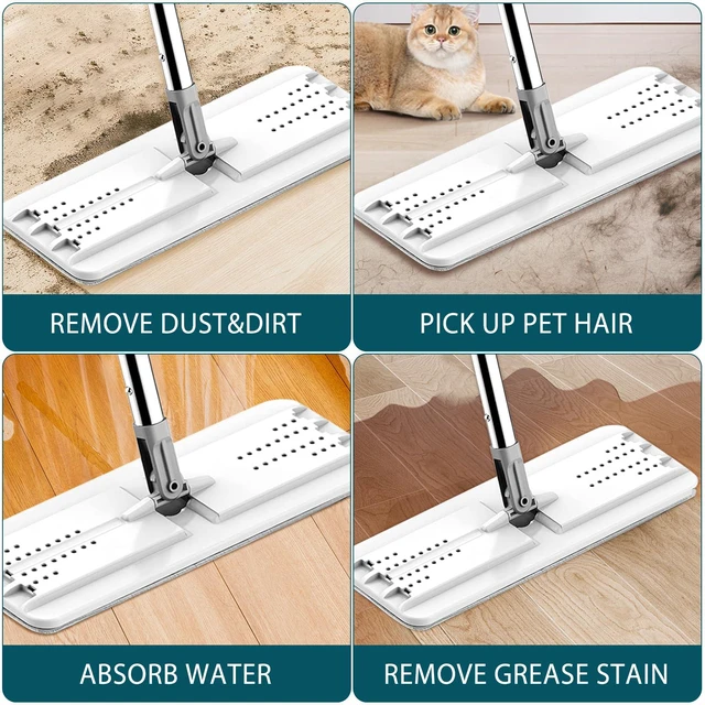 Alt view image 4 of 5 - 4 Pack Mop Replacement Pads Compatible with Joymoop Flat Mop | Reusable Microfiber Flat Mop Pads for Joy Mop, Washable Mop Head Replacement Fit for All 13" X 4.9" Squeeze Flat Floor Mop