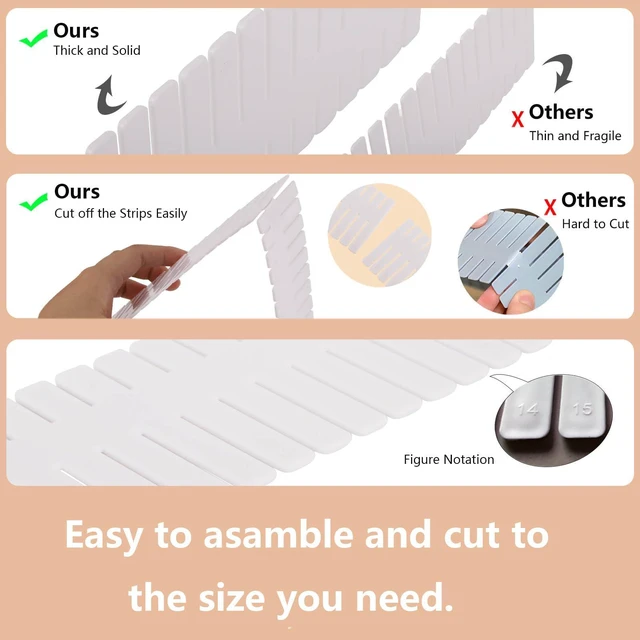 Alt view image 3 of 7 - 20Pcs Drawer Organizer Dividers 17"x2.8" Adjustable Storage Organizer Separator for Socks, Underwear, Makeup, Kitchen, Dresser
