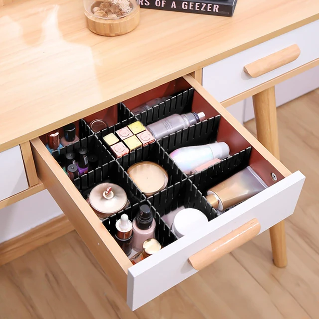 Alt view image 4 of 5 - Drawer Dividers 8pcs Adjustable Plastic Divider Household Storage Thickening Sub-Grid Finishing Shelves for Home Tidy Closet Stationary Makeup Socks Underwear Scarves Organizer (Black)