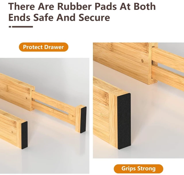 Alt view image 3 of 7 - Bamboo Drawer Dividers 17-22" Adjustable Kitchen Organizer, Natural | Spring-loaded, non-slip foam ends, tool-free setup, versatile separators for utensils silverware dresser nursery socks spices