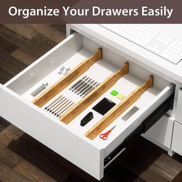 Alt view image 5 of 7 - Bamboo Drawer Dividers 17-22" Adjustable Kitchen Organizer, Natural | Spring-loaded, non-slip foam ends, tool-free setup, versatile separators for utensils silverware dresser nursery socks spices