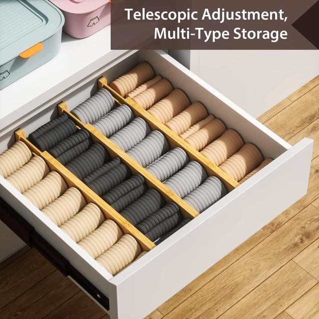 Alt view image 6 of 7 - Bamboo Drawer Dividers 17-22" Adjustable Kitchen Organizer, Natural | Spring-loaded, non-slip foam ends, tool-free setup, versatile separators for utensils silverware dresser nursery socks spices