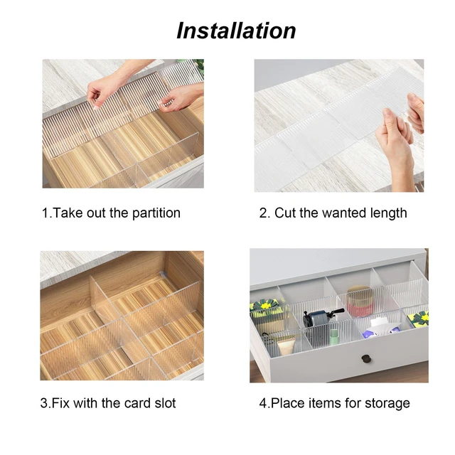Alt view image 3 of 6 - 8pcs Adjustable Grid Drawer Dividers DIY Plastic Closet Separator Tidy Organizer Container 32.5 * 7cm/ 12.8 * 2.8inch for Underwear Socks Belt Office Supplies(Transparent White)