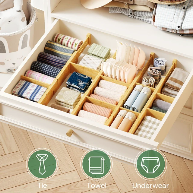 Alt view image 5 of 7 - Kitchen Drawer Dividers - Adjustable Drawer Organizer for Clothes, Kitchen, Closet & Office - 4 Pack with Inserts, 18-22.6 Inches, Non-Slip Silicone Ends