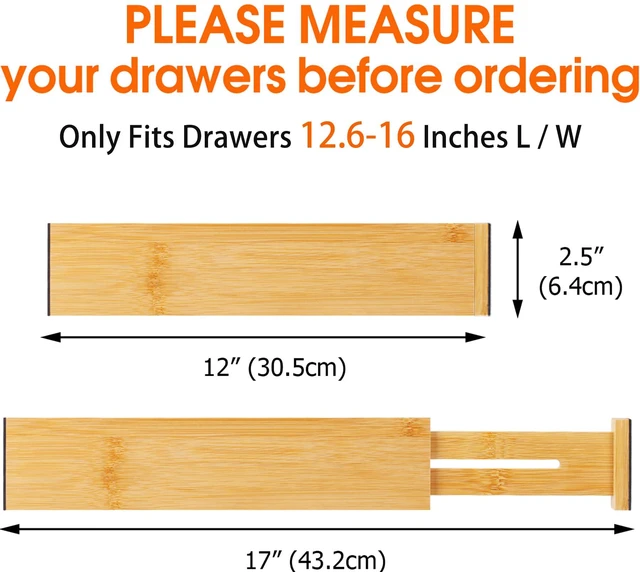 Alt view image 2 of 7 - Bamboo Drawer Dividers, Adjustable Drawer Organizers, Fits 12.616" Drawers | 2.5" High, 4 Pack Expandable Drawer Separators for Kitchen, Nursery, Dressers & Office Storage, Natural