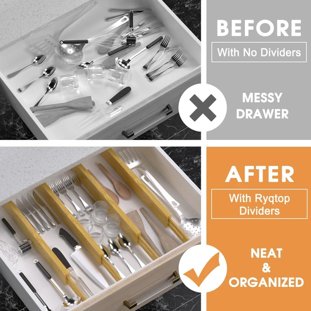 Alt view image 3 of 7 - Bamboo Drawer Dividers, Adjustable Drawer Organizers, Fits 12.616" Drawers | 2.5" High, 4 Pack Expandable Drawer Separators for Kitchen, Nursery, Dressers & Office Storage, Natural