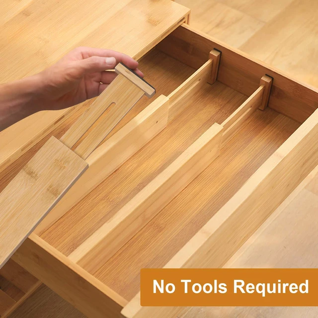 Alt view image 6 of 7 - Bamboo Drawer Dividers, Adjustable Drawer Organizers, Fits 12.616" Drawers | 2.5" High, 4 Pack Expandable Drawer Separators for Kitchen, Nursery, Dressers & Office Storage, Natural