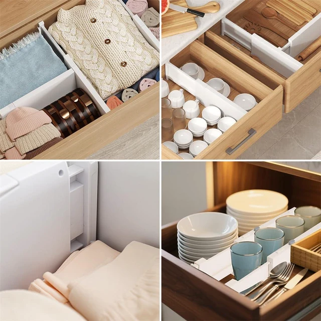 Alt view image 6 of 7 - Drawer Dividers Dresser Drawer Organizer 3 Pack Adjustable Kitchen Drawers Divider Plastic Separators for Clothes Desk Office Storage