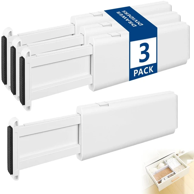 Main image of Drawer Dividers Dresser Drawer Organizer 3 Pack Adjustable Kitchen Drawers Divider Plastic Separators for Clothes Desk Office Storage