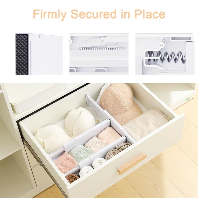 Alt view image 3 of 7 - Drawer Dividers Dresser Drawer Organizer 3 Pack Adjustable Kitchen Drawers Divider Plastic Separators for Clothes Desk Office Storage