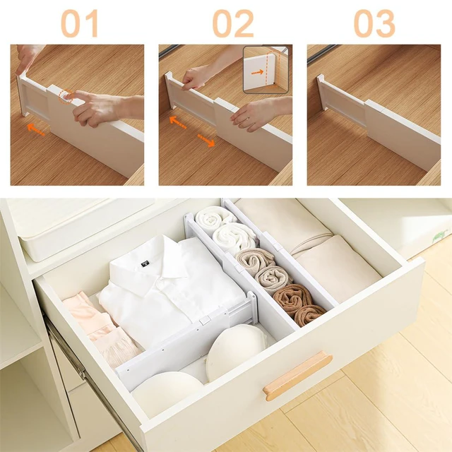 Alt view image 7 of 7 - Drawer Dividers Dresser Drawer Organizer 3 Pack Adjustable Kitchen Drawers Divider Plastic Separators for Clothes Desk Office Storage