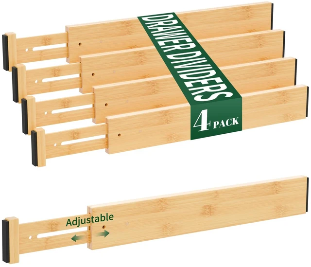 Main image of Bamboo Drawer Dividers 2.6" High,17"-20" Adjustable Spring Loaded Clothes Drawer Organizers for Kitchen, Dresser, Bathroom, Bedroom and Office