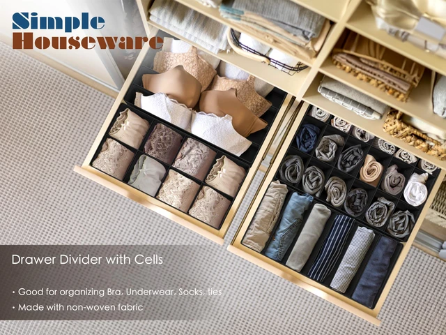 Alt view image 6 of 7 - 4-Pack Drawer Organizer Set for Underwear/Socks/Bra, Black | Closet Dividers for Underwear, Socks, Bras, Scarves, Ties - Foldable Non-Woven Storage Boxes