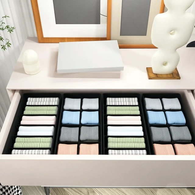Alt view image 3 of 5 - 4 PACK Sock Underwear Drawer Organizer Dividers, Collapsible Cabinet Closet Storage Boxes for Clothes, Socks, Lingerie, Underwear, Tie, Belt,Bedroomedroom