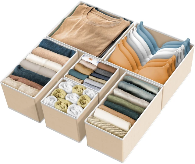 Main image of Underwear Drawer Organizer, Set of 6, Beige | for Lingerie/Undergarment/Bra/Panty/Sock/Onesie