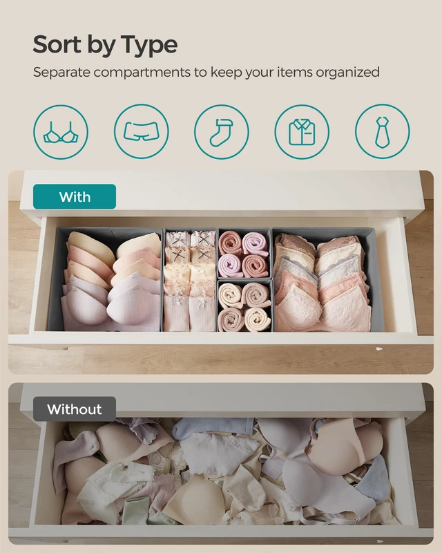 Alt view image 3 of 7 - Drawer Organizers, Set of 12, Foldable Fabric Storage Boxes | Dresser Organizers for Socks, Underwear, Bras, Ties, Scarves, Dove Gray, TINA Collection URDZ006G02