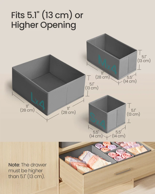 Alt view image 4 of 7 - Drawer Organizers, Set of 12, Foldable Fabric Storage Boxes | Dresser Organizers for Socks, Underwear, Bras, Ties, Scarves, Dove Gray, TINA Collection URDZ006G02