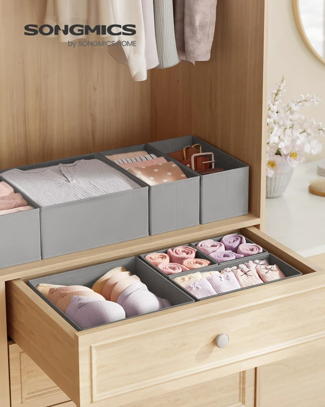 Alt view image 2 of 7 - Drawer Organizers, Set of 12, Foldable Fabric Storage Boxes | Dresser Organizers for Socks, Underwear, Bras, Ties, Scarves, Dove Gray, TINA Collection URDZ006G02
