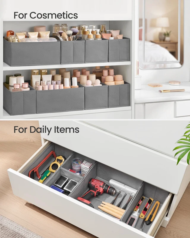 Alt view image 7 of 7 - Drawer Organizers, Set of 12, Foldable Fabric Storage Boxes | Dresser Organizers for Socks, Underwear, Bras, Ties, Scarves, Dove Gray, TINA Collection URDZ006G02