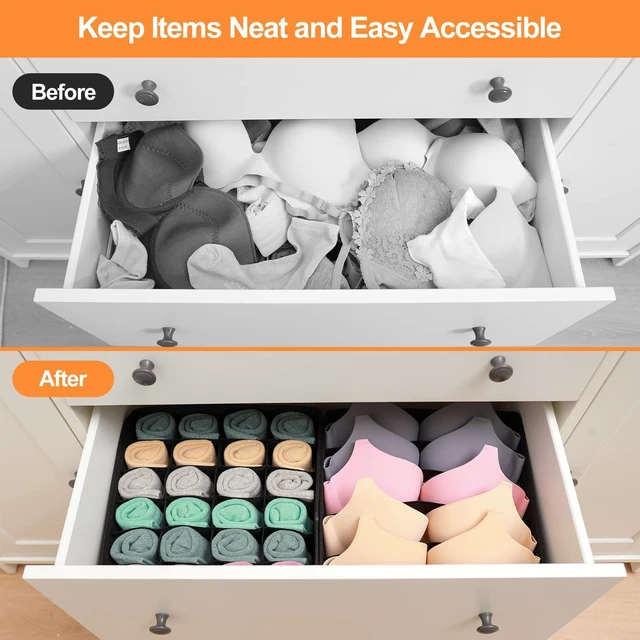 Alt view image 2 of 7 - 4 Pcs Underwear Drawer Organizers Divider, Closet Socks Organizer and Storage Boxes for Lingerie, Bra, Undies