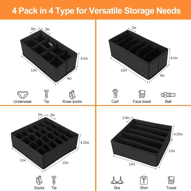 Alt view image 4 of 7 - 4 Pcs Underwear Drawer Organizers Divider, Closet Socks Organizer and Storage Boxes for Lingerie, Bra, Undies