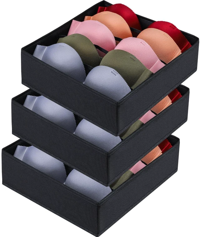 Main image of Bra Storage Drawers Organizer for Clothing Underwear Drawer Organizer Dividers Black Foldable Storage Cube Bins for Bra,Socks, Underwear,3 Pack Black