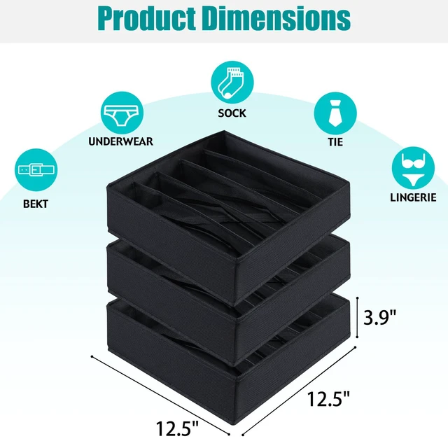Alt view image 2 of 7 - Bra Storage Drawers Organizer for Clothing Underwear Drawer Organizer Dividers Black Foldable Storage Cube Bins for Bra,Socks, Underwear,3 Pack Black