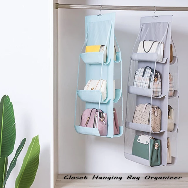 Alt view image 3 of 6 - 1 Pack Hanging Handbag Purse Organizer, Bags Organizor for Purse 8 Pockets Wardrobe Closet Space Saving Handbag Storage, 44.5L x 13.5W (B-Light Gray)