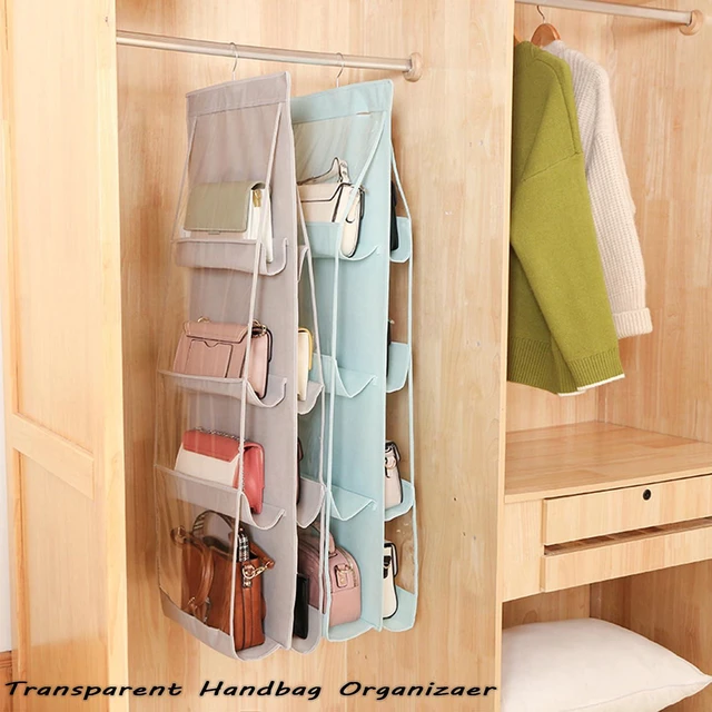 Alt view image 4 of 6 - 1 Pack Hanging Handbag Purse Organizer, Bags Organizor for Purse 8 Pockets Wardrobe Closet Space Saving Handbag Storage, 44.5L x 13.5W (B-Light Gray)
