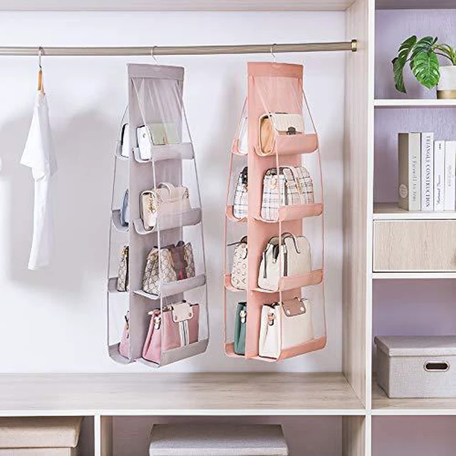 Alt view image 5 of 6 - 1 Pack Hanging Handbag Purse Organizer, Bags Organizor for Purse 8 Pockets Wardrobe Closet Space Saving Handbag Storage, 44.5L x 13.5W (B-Light Gray)