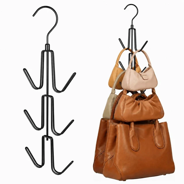 Main image of 2 Pack Purse Hanger, Purse Organizer for Closet, Holds 12 Bags | Metal Hanging 12 Hooks Handbag Holder for Bag Storage, 360° Rotating Design Keeps Purses Visible and Easy to Access, Black