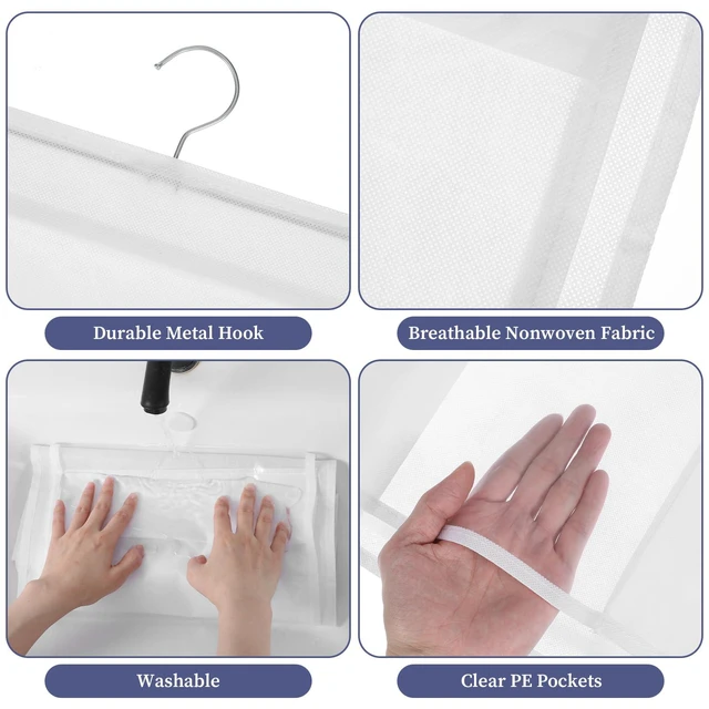 Alt view image 3 of 7 - 3Pack Hanging Handbag Organizer for Closet 8 Clear PE Pockets, Space-Saving Purse Storage Holder (White, 41 x 13.5)