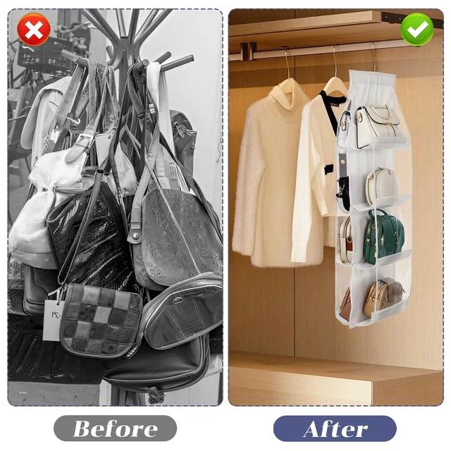 Alt view image 4 of 7 - 3Pack Hanging Handbag Organizer for Closet 8 Clear PE Pockets, Space-Saving Purse Storage Holder (White, 41 x 13.5)