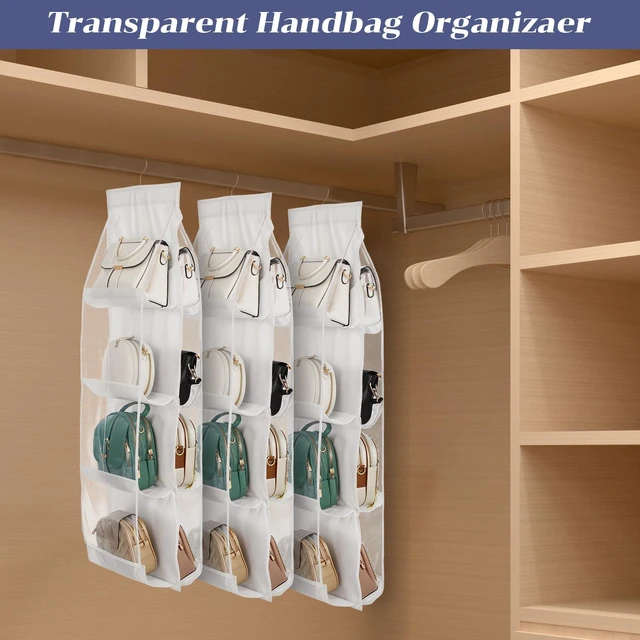 Alt view image 5 of 7 - 3Pack Hanging Handbag Organizer for Closet 8 Clear PE Pockets, Space-Saving Purse Storage Holder (White, 41 x 13.5)
