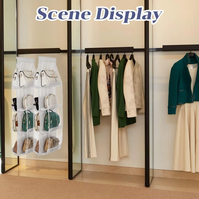 Alt view image 7 of 7 - 3Pack Hanging Handbag Organizer for Closet 8 Clear PE Pockets, Space-Saving Purse Storage Holder (White, 41 x 13.5)