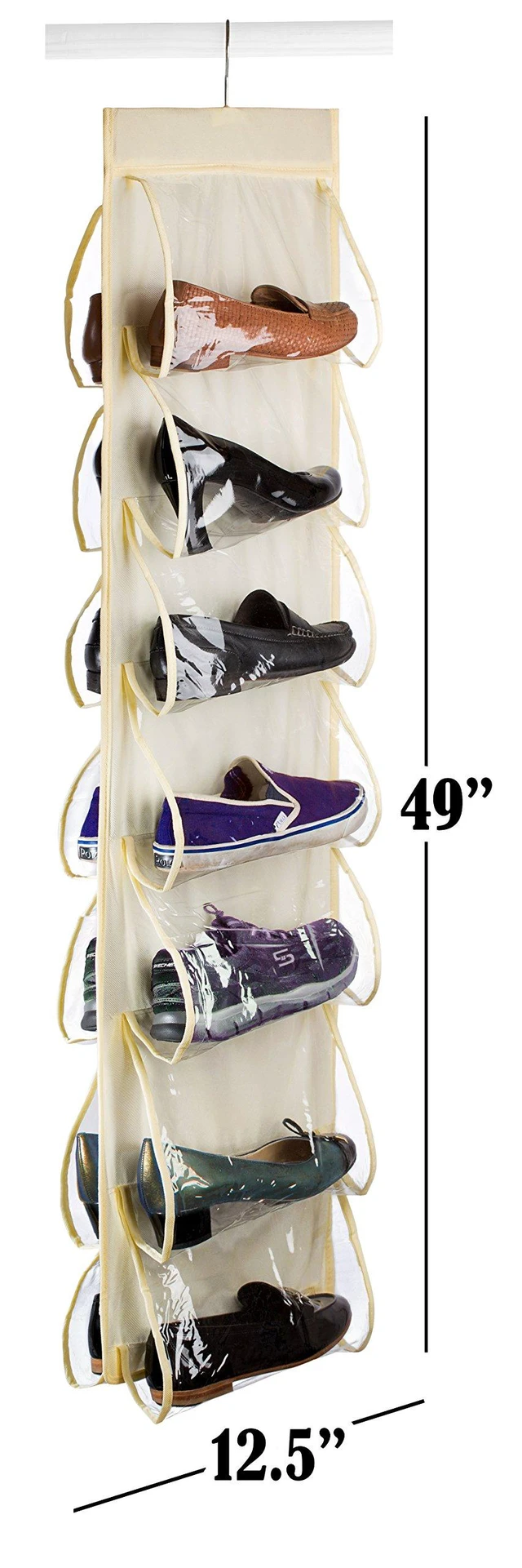 Alt view image 2 of 7 - Hanging Shoe Organizer - 14 Pockets - Clear Pockets Will Protect Your Shoes, Handbags, Purse & Enable You to Find Them Easily. Hang it in a Closet to Keep Your Closet Neat & Organized.