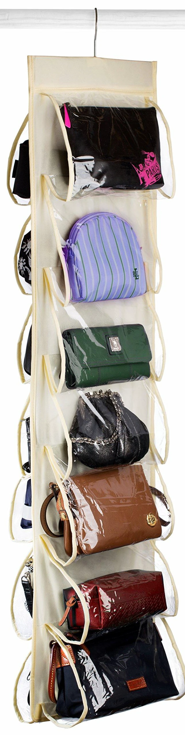 Alt view image 3 of 7 - Hanging Shoe Organizer - 14 Pockets - Clear Pockets Will Protect Your Shoes, Handbags, Purse & Enable You to Find Them Easily. Hang it in a Closet to Keep Your Closet Neat & Organized.