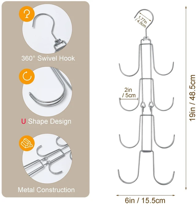 Alt view image 2 of 7 - 1 Pack Purse Organizer for Closet, 4-Tier Hanging Bag Holder, Silver Metal Closet Organization Purse Hanger Backpack Rack Space Saving Hanger