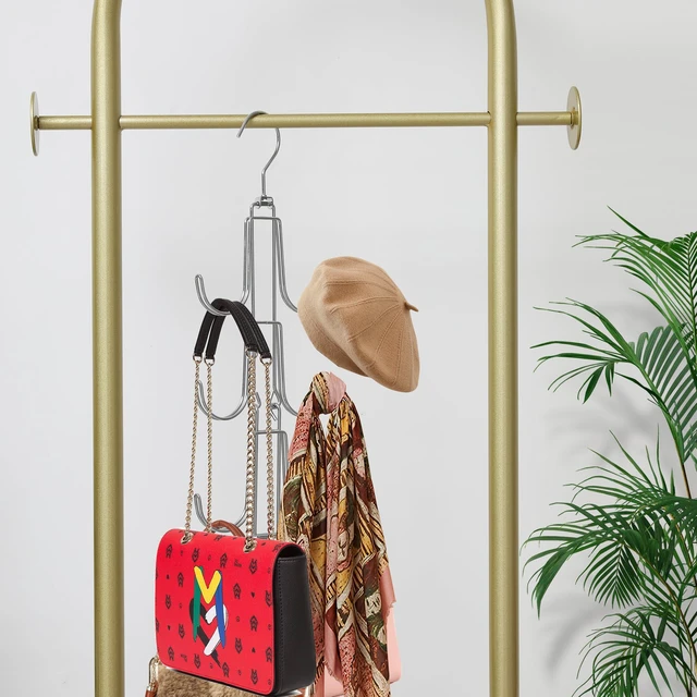Alt view image 5 of 7 - 1 Pack Purse Organizer for Closet, 4-Tier Hanging Bag Holder, Silver Metal Closet Organization Purse Hanger Backpack Rack Space Saving Hanger